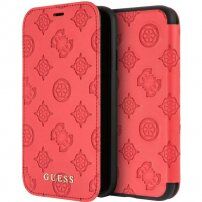 Guess Debossed Peony Book flipové pouzdro pro iPhone X / XS - červené