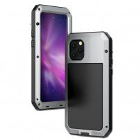 Super odolné pouzdro z kovu, silikonu a tvrzeného skla pro iPhone 11 Pro - stříbrné