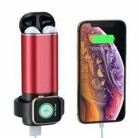 Powerbanka 5200 mAh s bezdrátovým nabíjením Apple Watch / AirPods - červená