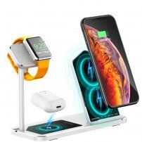Bezdrátová hliníková nabíjecí stanice pro iPhone / Apple Watch / AirPods - stříbrná