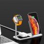 Bezdrátová hliníková nabíjecí stanice pro iPhone / Apple Watch / AirPods - stříbrná