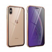 Kryt s kovovým rámečkem a tvrzeným anti-blue-ray sklem pro přední i zadní stranu iPhone X / XS - zlatý
