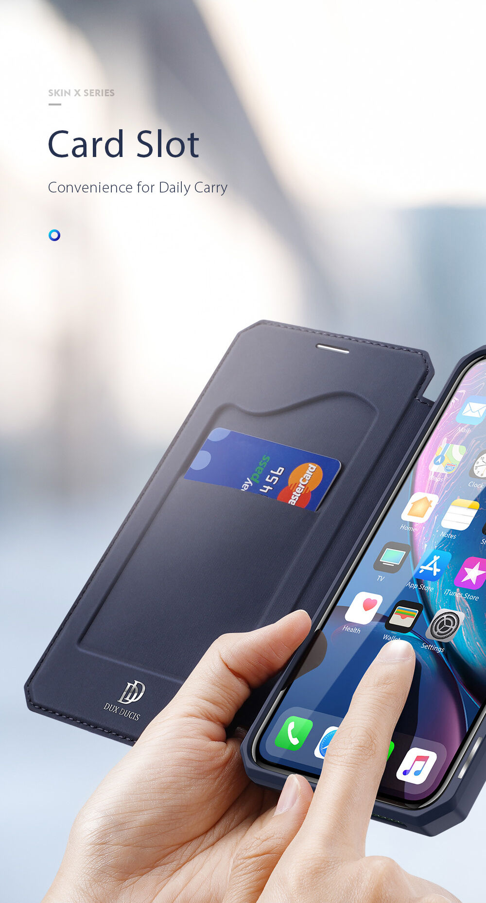 Dux Ducis flipové pouzdro se slotem na karty pro iPhone XR - modré