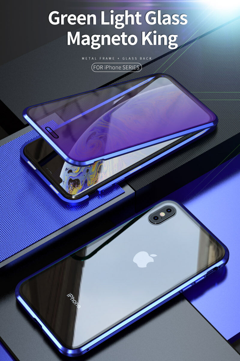 Kryt s kovovým rámečkem a tvrzeným anti-blue-ray sklem pro přední i zadní stranu iPhone X / XS - zlatý