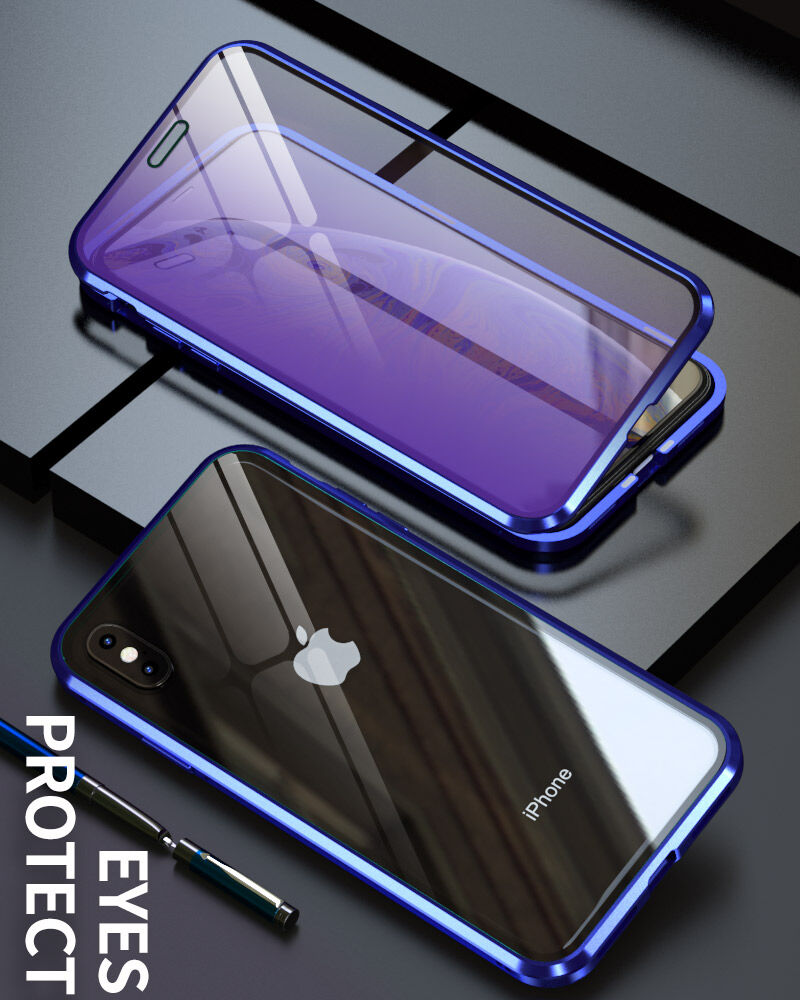 Kryt s kovovým rámečkem a tvrzeným anti-blue-ray sklem pro přední i zadní stranu iPhone X / XS - zlatý
