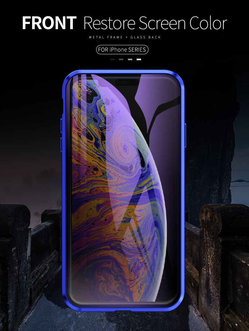 Kryt s kovovým rámečkem a tvrzeným anti-blue-ray sklem pro přední i zadní stranu iPhone X / XS - zlatý