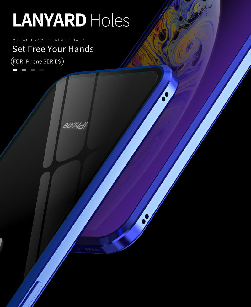 Kryt s kovovým rámečkem a tvrzeným anti-blue-ray sklem pro přední i zadní stranu iPhone X / XS - zlatý