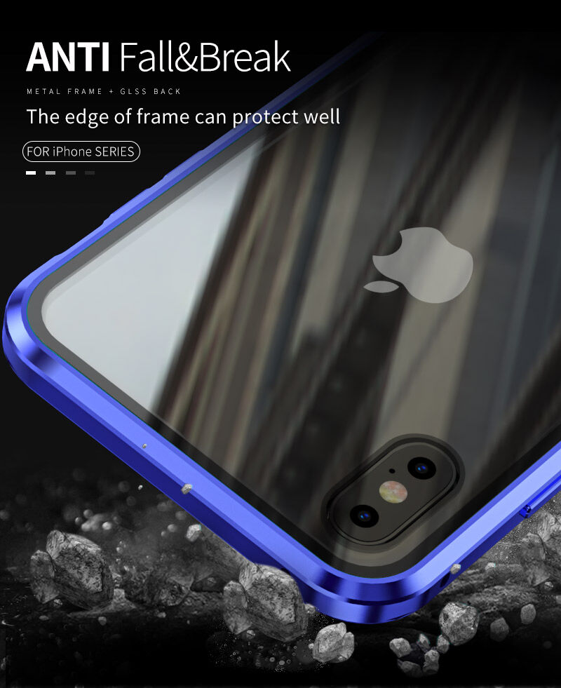 Kryt s kovovým rámečkem a tvrzeným anti-blue-ray sklem pro přední i zadní stranu iPhone X / XS - zlatý