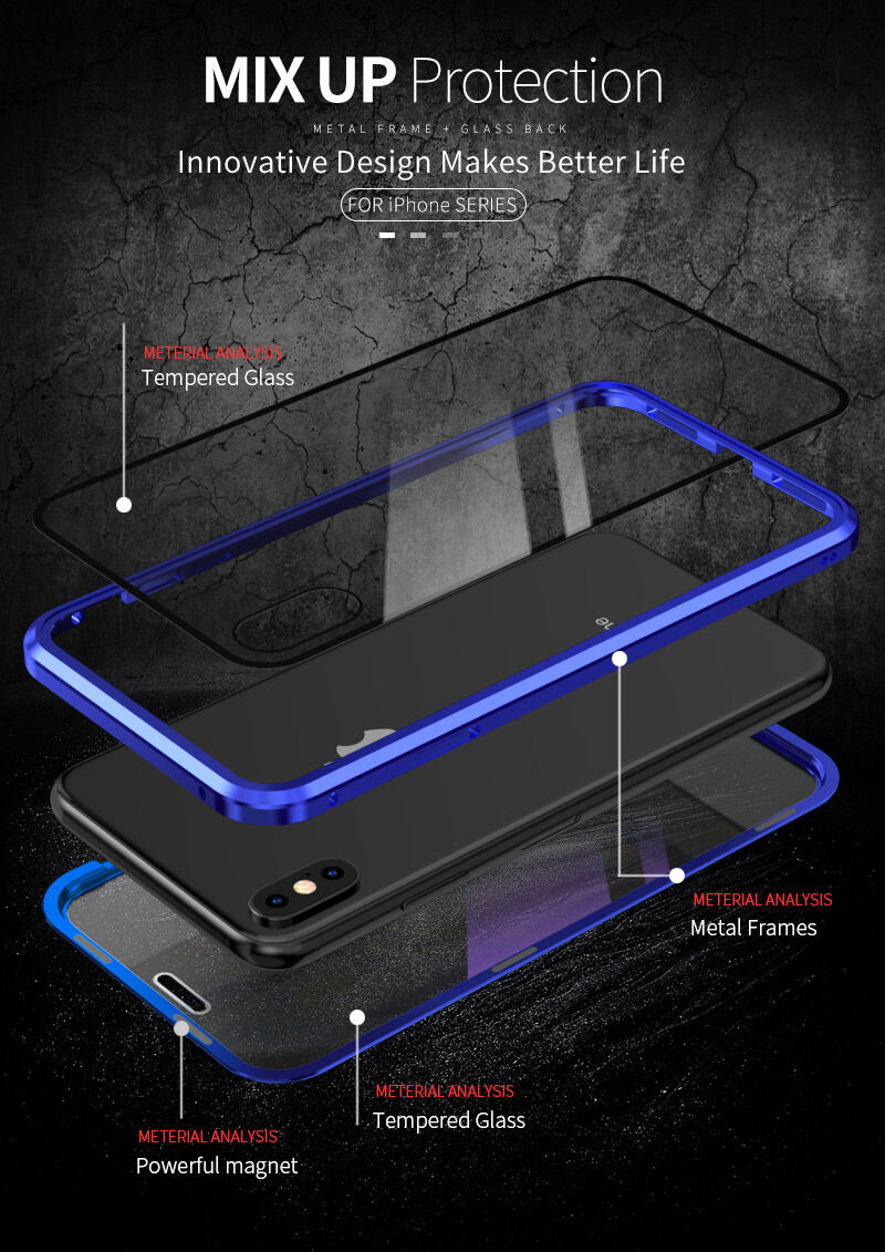 Kryt s kovovým rámečkem a tvrzeným anti-blue-ray sklem pro přední i zadní stranu iPhone X / XS - zlatý