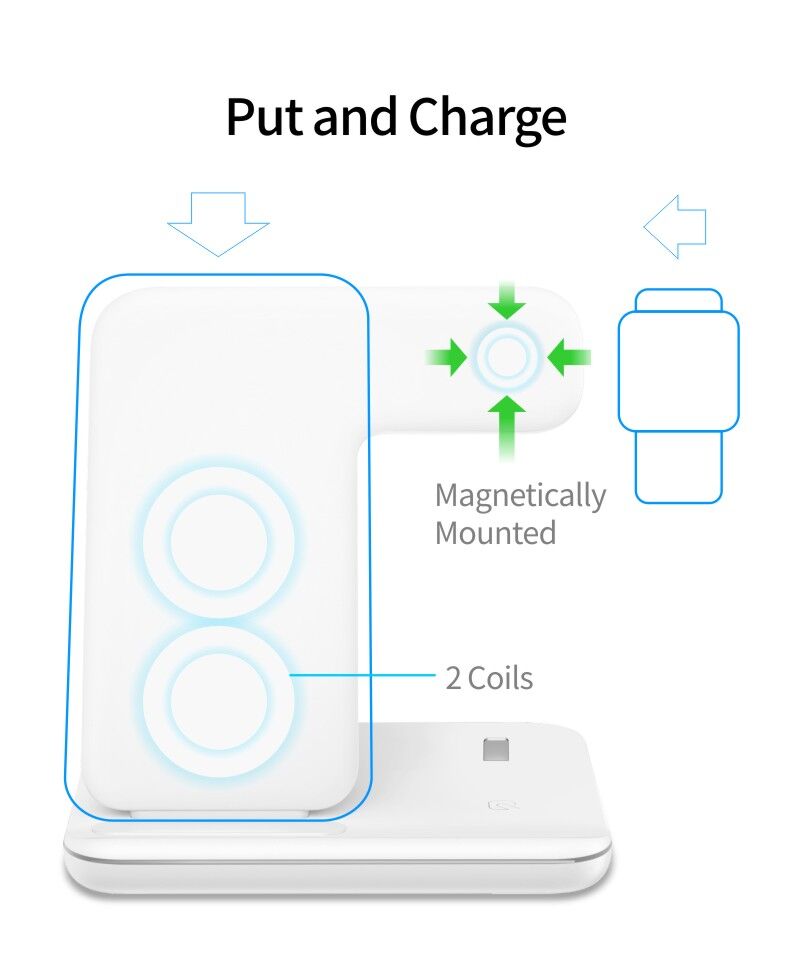 Z5 3v1 bezdrátový stojánek pro iPhone / Apple Watch s Lightning konektorem pro AirPods - 15W - černý
