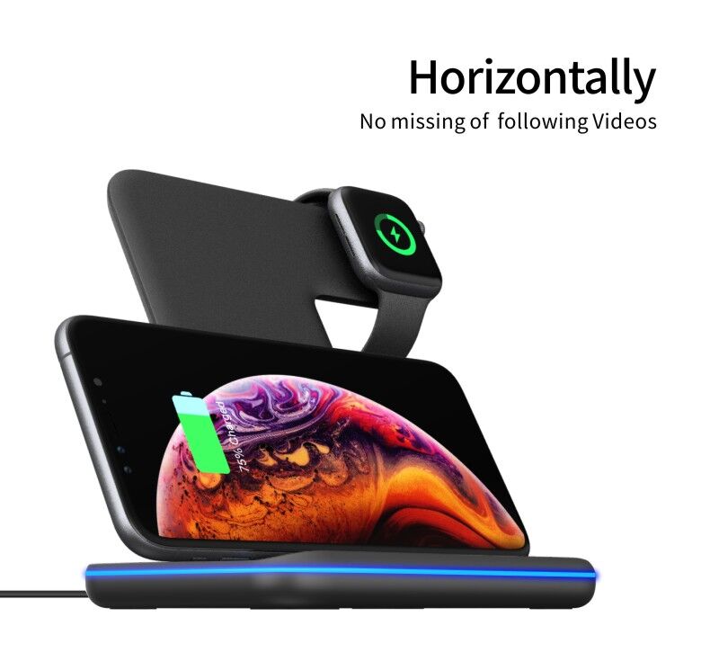 Z5 3v1 bezdrátový stojánek pro iPhone / Apple Watch s Lightning konektorem pro AirPods - 15W - černý
