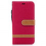 Luxusní denim / riflový obal na iPhone XS / iPhone X s prostorem na doklady a karty - červený