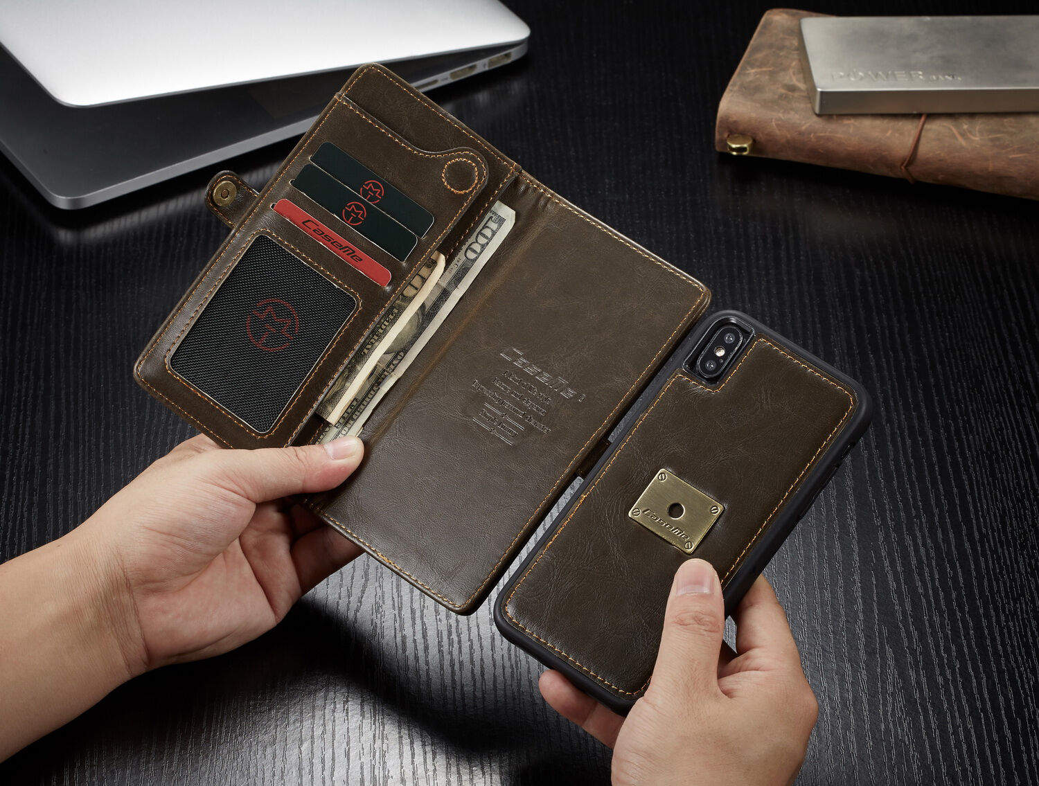 CASEME 2v1 odnímatelné pouzdro pro iPhone XS Max - hnědá