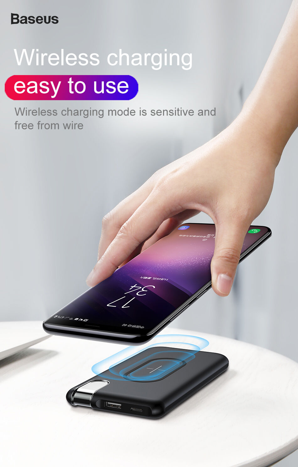 BASEUS powerbanka 10000mAh s bezdrátovým nabíjením - černá