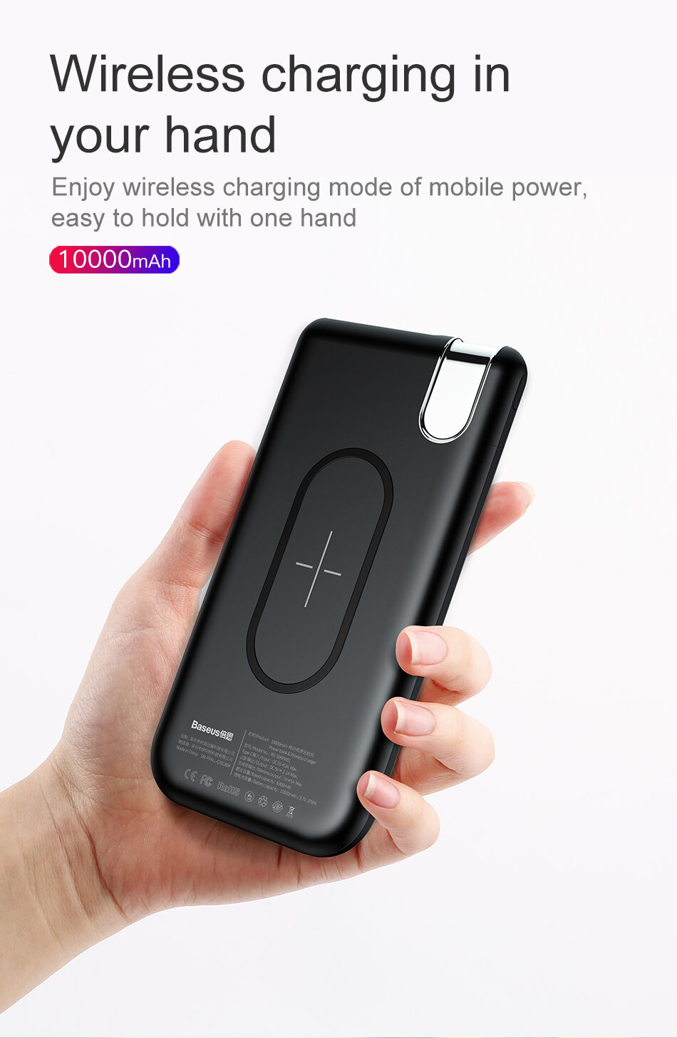 BASEUS powerbanka 10000mAh s bezdrátovým nabíjením - černá