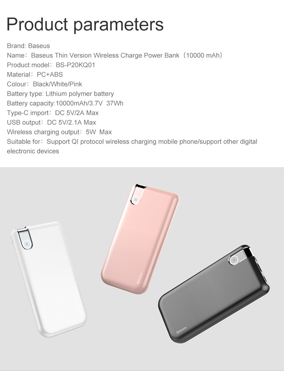 BASEUS powerbanka 10000mAh s bezdrátovým nabíjením - černá