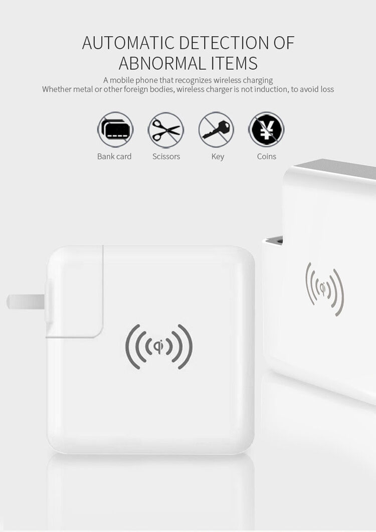 Nabíječka / powerbanka s výměnnými zástrčkami (AU / UK / US / EU) a bezdrátovým nabíjením - 6700mAh - bílá
