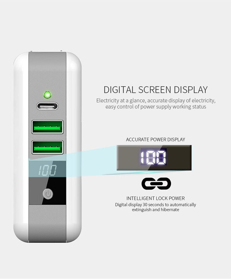 Nabíječka / powerbanka s výměnnými zástrčkami (AU / UK / US / EU) a bezdrátovým nabíjením - 6700mAh - bílá
