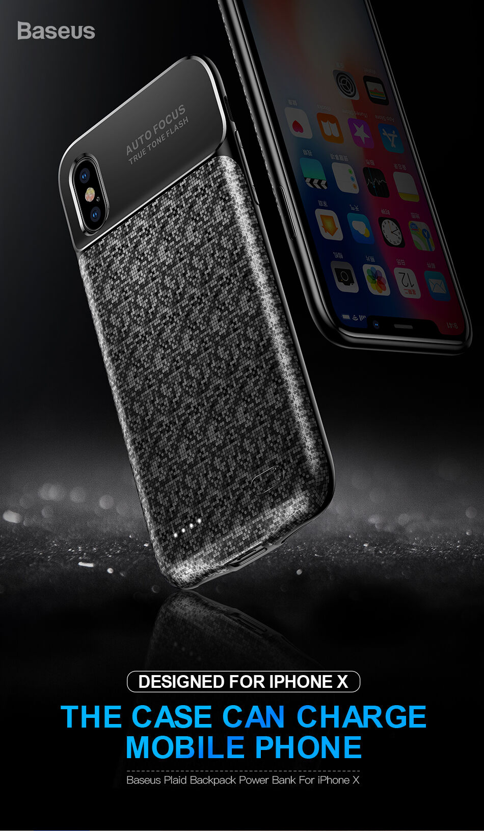 BASEUS kryt s baterií 3500mAh pro iPhone X - černý