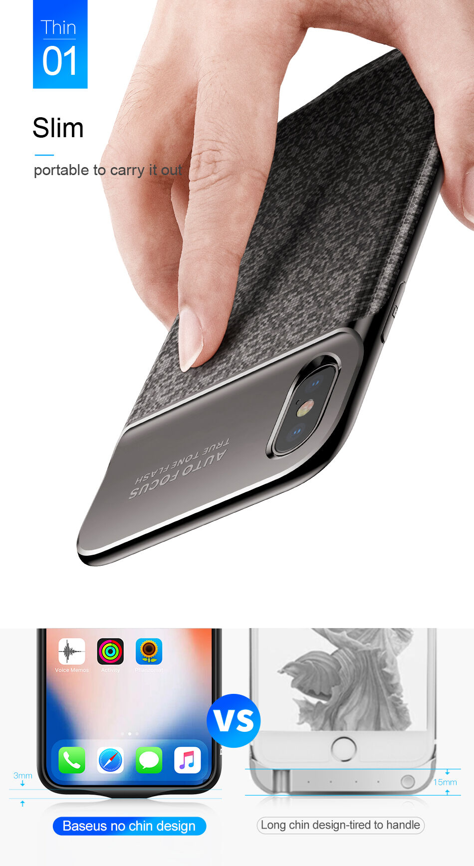 BASEUS kryt s baterií 3500mAh pro iPhone X - černý