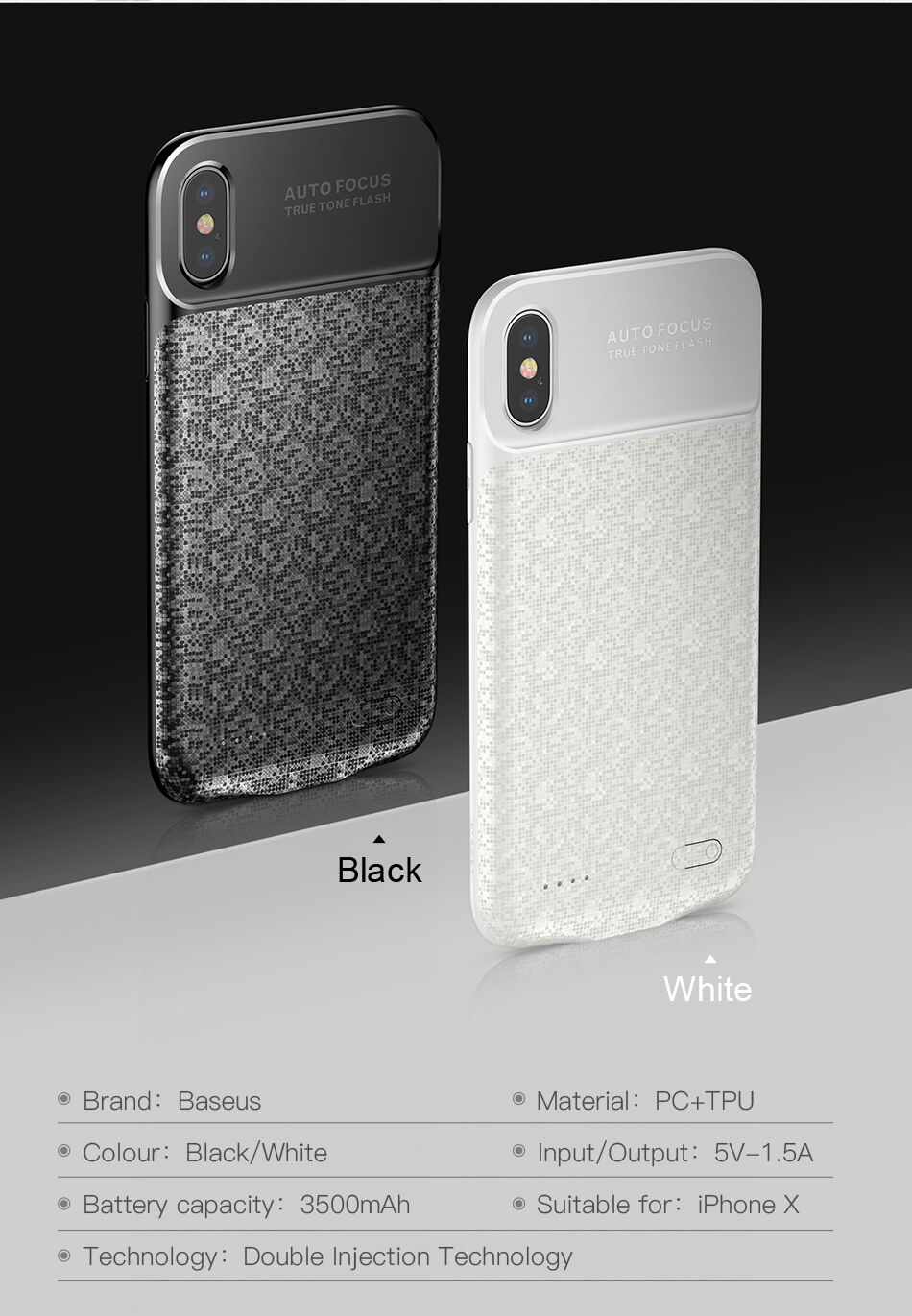 BASEUS kryt s baterií 3500mAh pro iPhone X - černý