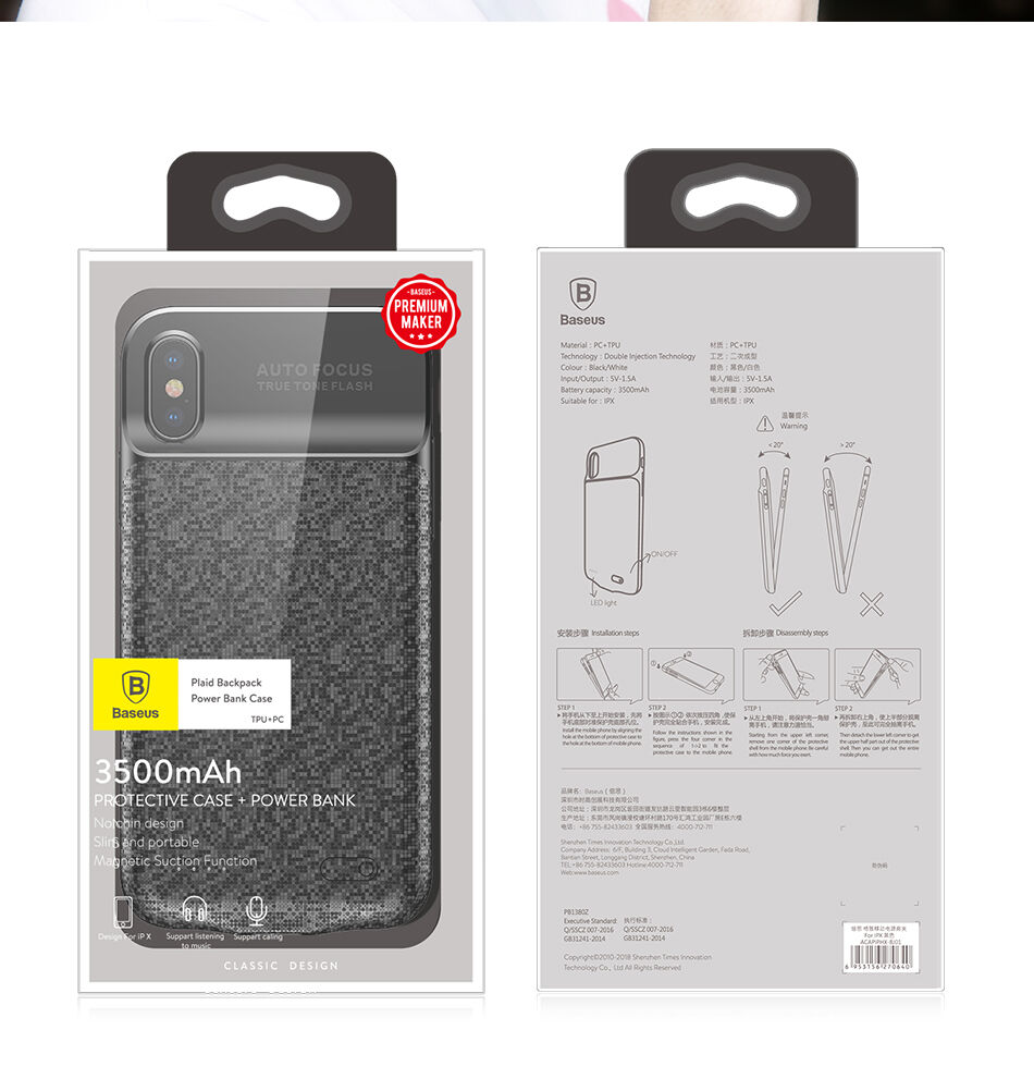 BASEUS kryt s baterií 3500mAh pro iPhone X - černý BASEUS kryt s baterií 3500mAh pro iPhone X - černý