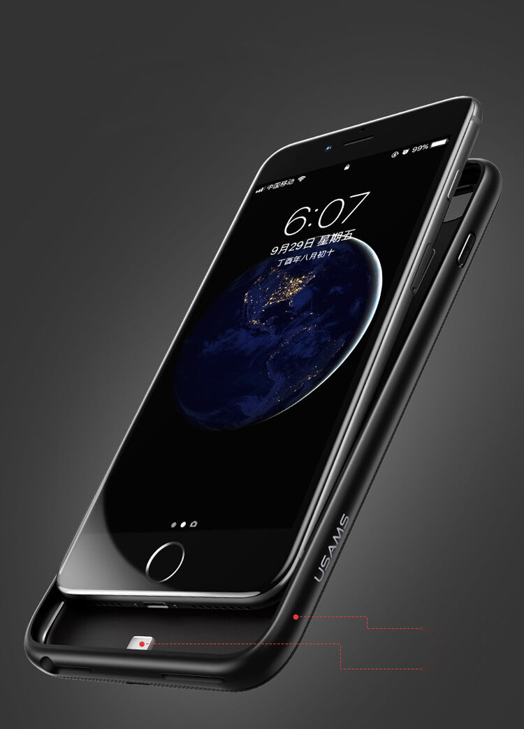 USAMS kryt s baterií 3000mAh a ochranou čočky pro Apple iPhone SE (2020/2022) / 8 / 7 / 6S / 6 - černý