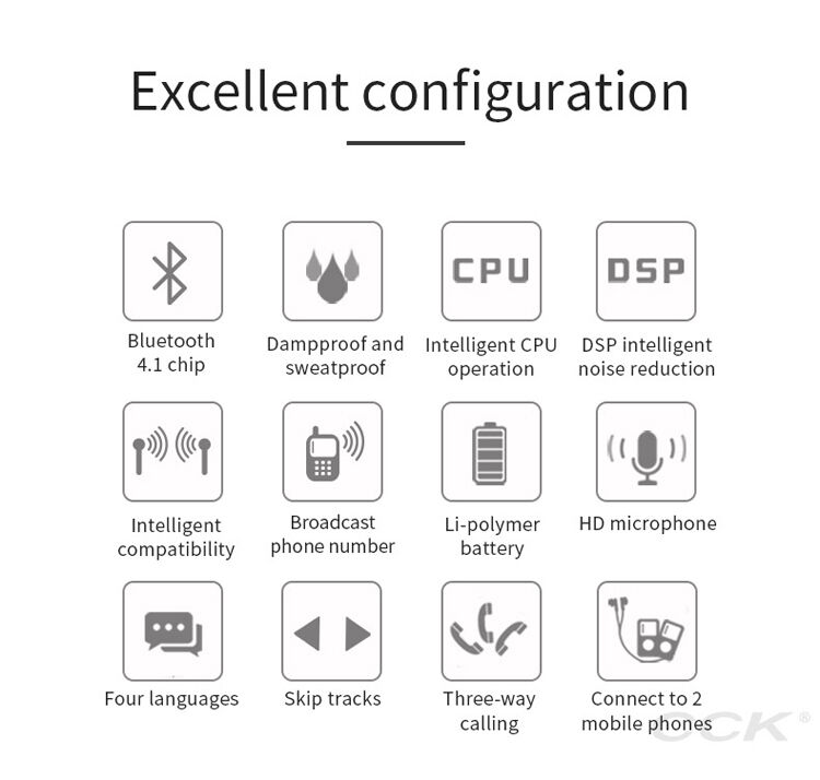 CCK bezdrátová Bluetooth sluchátka pro Apple iPhone - blá