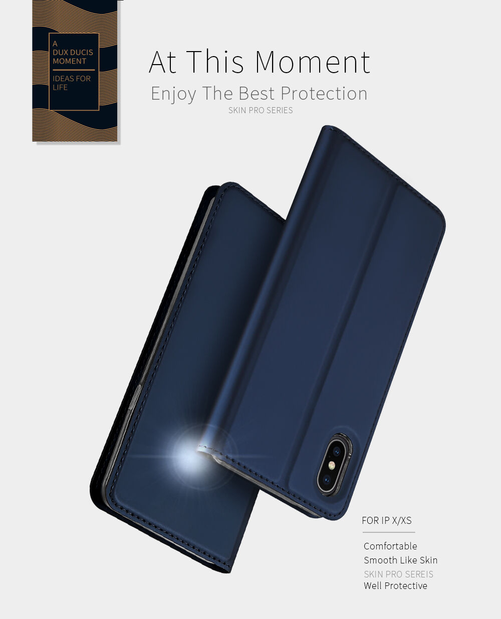 DUX DUCIS Pouzdro se stojánkem a přihrádkami na doklady pro Apple iPhone XS / iPhone X - tmavě modrá