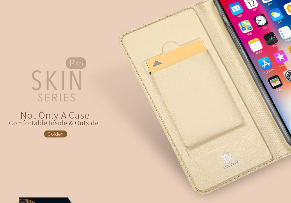 DUX DUCIS Pouzdro se stojánkem a přihrádkami na doklady pro Apple iPhone XS / iPhone X - růžově zlatá