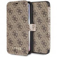 Guess flipové pouzdro z umělé kůže s logem pro iPhone X / XS - hnědé