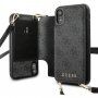 Guess 4G flipové pouzdro s popruhem pro iPhone XR - šedé