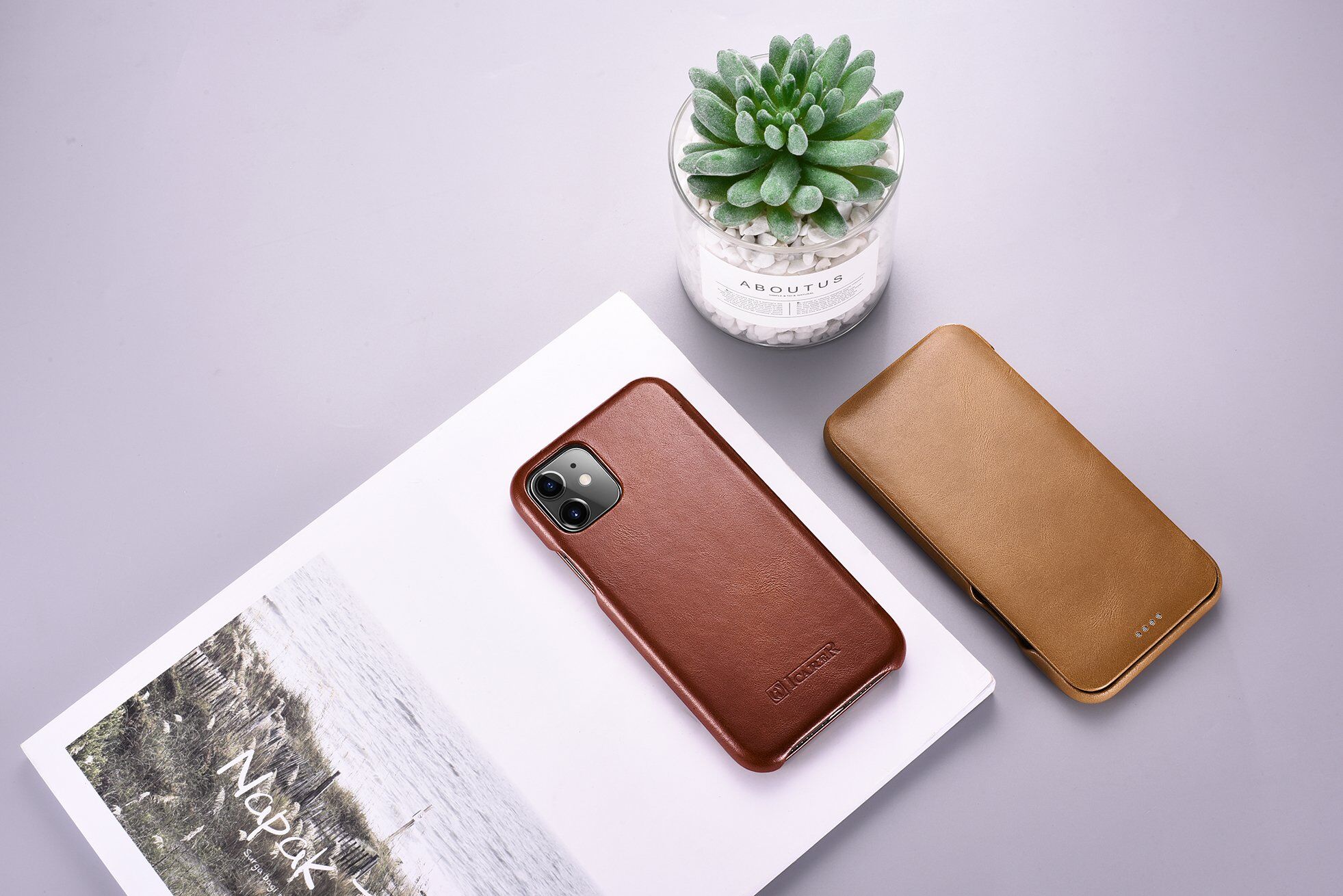 Icarer kožené flipové pouzdro pro iPhone 11 - kakaově hnědé