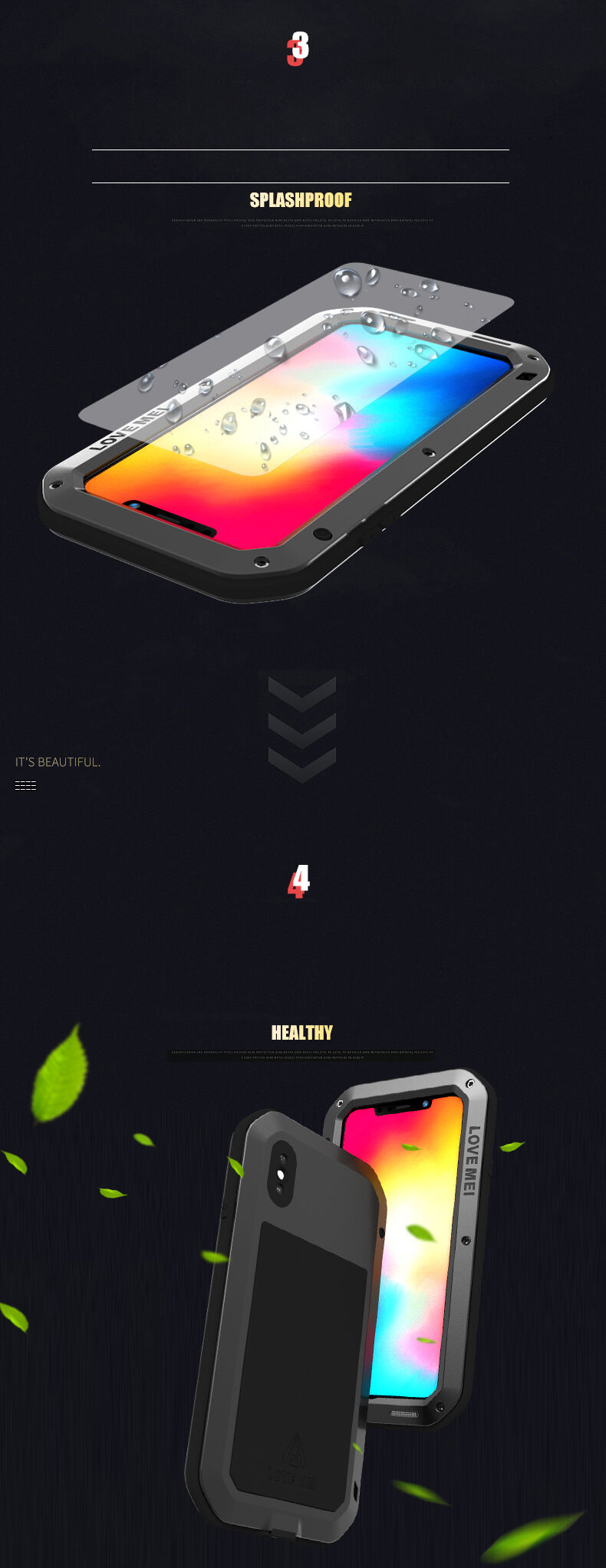 Love Mei super odolné pouzdro proti nárazu / vodě / prachu pro iPhone XS Max - černé