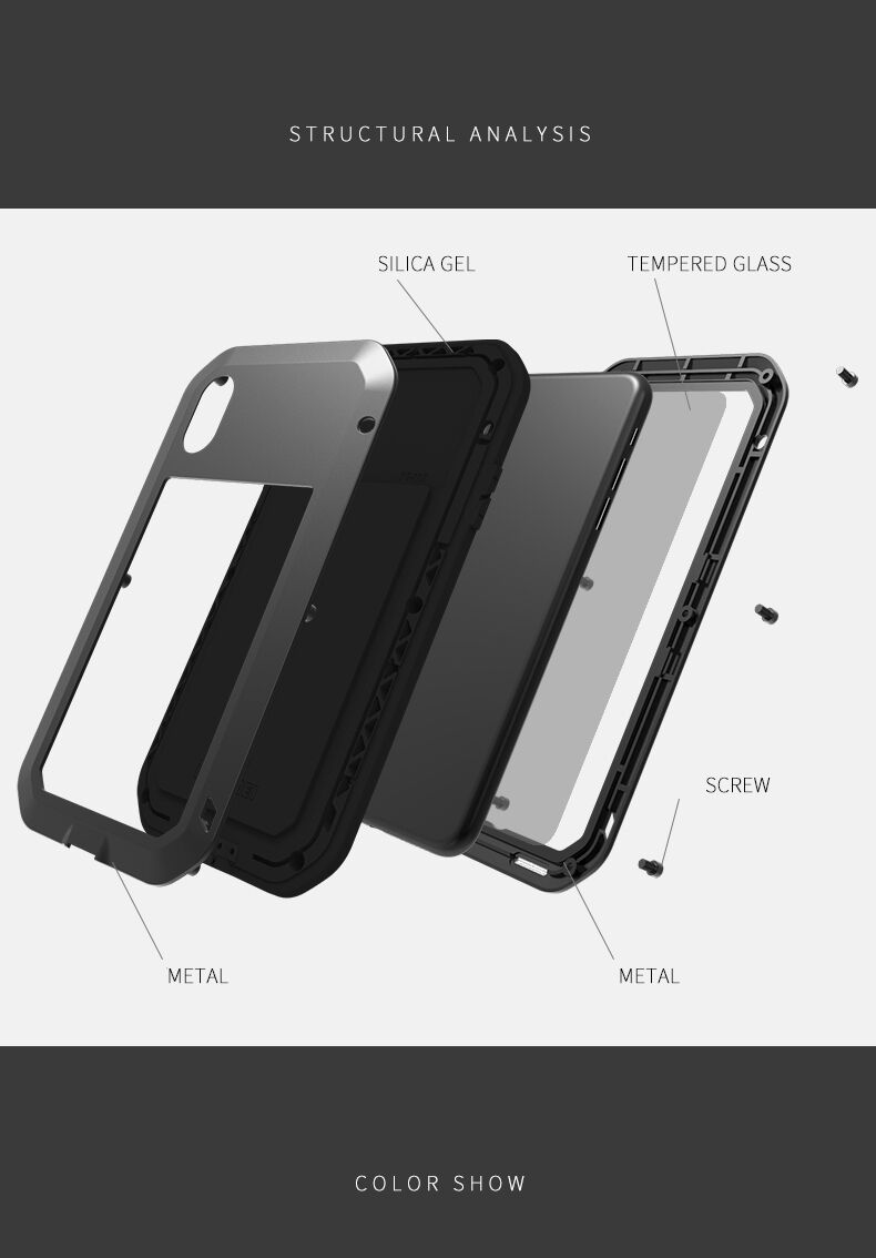 Love Mei super odolné pouzdro proti nárazu / vodě / prachu pro iPhone XS Max - černé