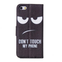 Pouzdro s integrovaným stojánkem a prostorem na doklady pro iPhone 5 / 5S / SE (2016) - "DON'T TOUCH MY PHONE"