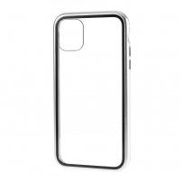 Pouzdro pro celý telefon z tvrzeného skla s kovovým rámečkem pro iPhone 11 Pro - stříbrné