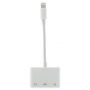 Redukce lightning konektor s dvěmi 3,5 mm jack konektory a lightning konektorem pro Apple iPhone - bílá