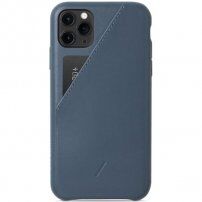 Native Union kožený kryt s kapsou na karty pro iPhone 11 Pro Max - tmavě modrý