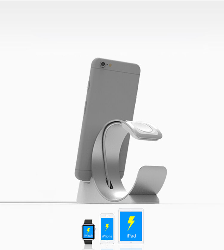 Elegantní hliníkový stojánek / dokovací stanice pro Apple Watch / iPhone - stříbrný