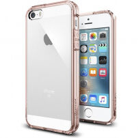 Spigen ultra-tenký odolný kryt Apple iPhone SE (2016) / 5S / 5 - čirý s růžovým rámečkem