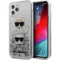 Karl Lagerfeld Liquid Glitter 2 Heads kryt pro iPhone 12 / 12 Pro - stříbrný