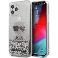 Karl Lagerfeld Liquid Glitter Iconic kryt pro iPhone 12 Pro Max- stříbrný