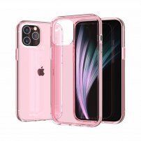 Transparentní kryt s ochranou fotoaparátu pro iPhone 12 / 12 Pro - růžový