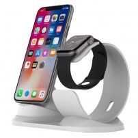 2v1 minimalistický nabíjecí stojánek pro iPhone / Apple Watch - šedý