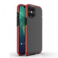 Transparentní kryt s barevným rámem z měkkého plastu pro iPhone 12 Pro Max - červený