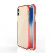 Transparentní kryt s barevným rámem z měkkého plastu pro iPhone X / XS - červený