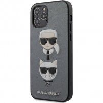 Karl Lagerfeld Saffiano K&C Heads kryt pro iPhone 12 Pro Max - stříbrný