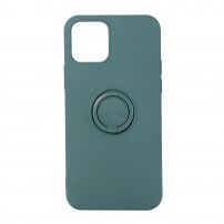 Silikonový kryt s kruhovým držákem na prst pro iPhone 12 Pro Max - tmavě zelený