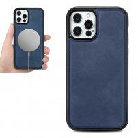 Kryt z PU kůže kompatibilní s bezdrátovým nabíjením pro iPhone 12 mini - modrý
